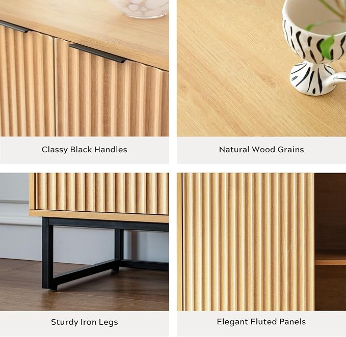 EYYTHUNG Fluted Cabinets with Storage Set of 2, Sideboard Buffet Cabinet with