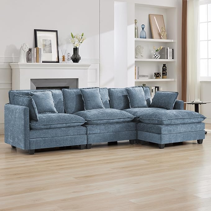 111'' Sectional Cloud Deep Seat Couch, Modern Comfy Chenille L Shaped Sectional