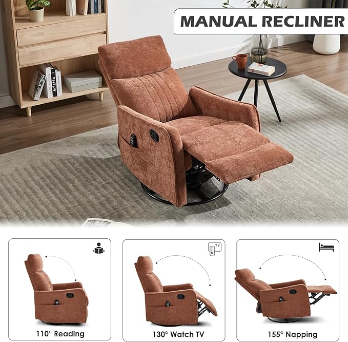 Trustyue Swivel Rocker Recliner Chair, 360° Swivel Recliner