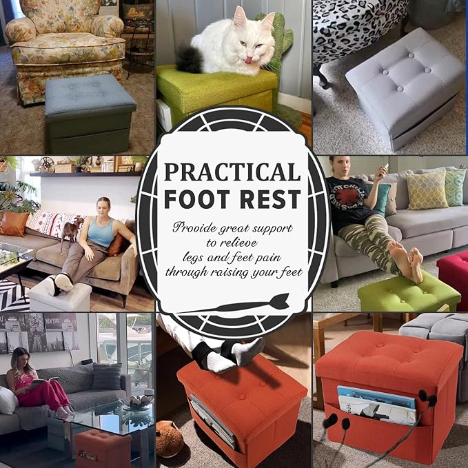 LINMAGCO Storage Ottoman Folding Foot Stool Foot Rest