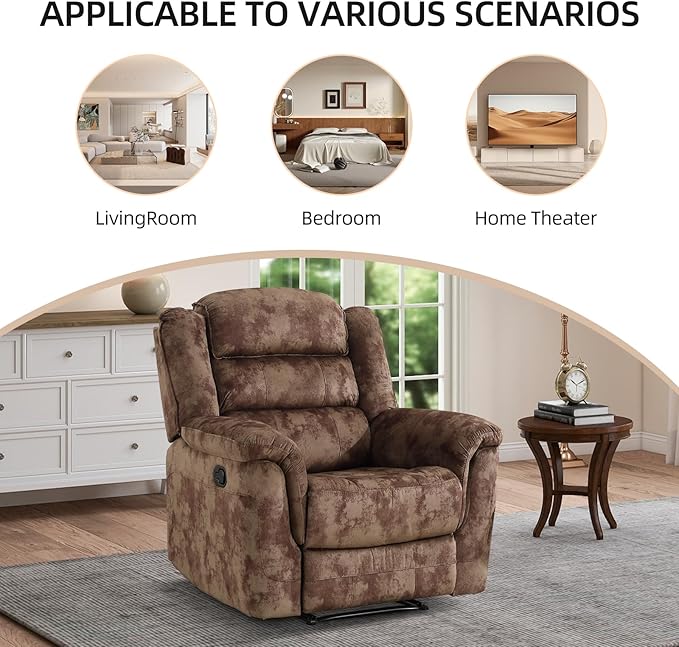 EBELLO Manual Recliner Chair, Soft Fabric Recliner Sofa