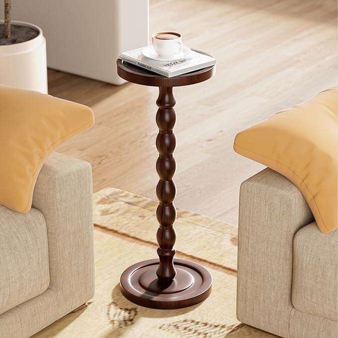 2 Pack Solid Wood Drink Table, Rubber Wood‌ Small Round Side Table