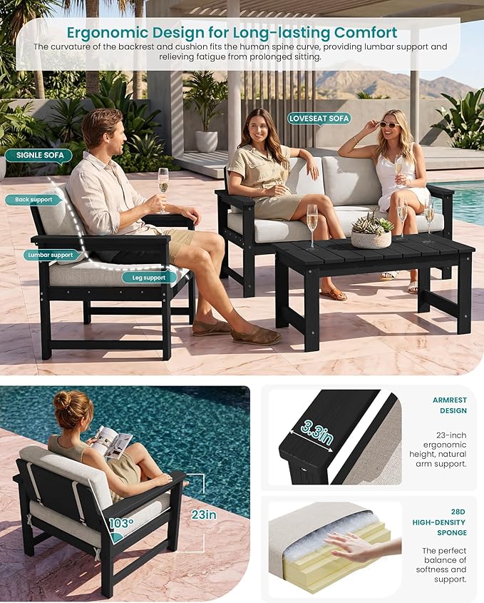 SERWALL 5 Pieces HDPE Outdoor Conversation Sofa Set