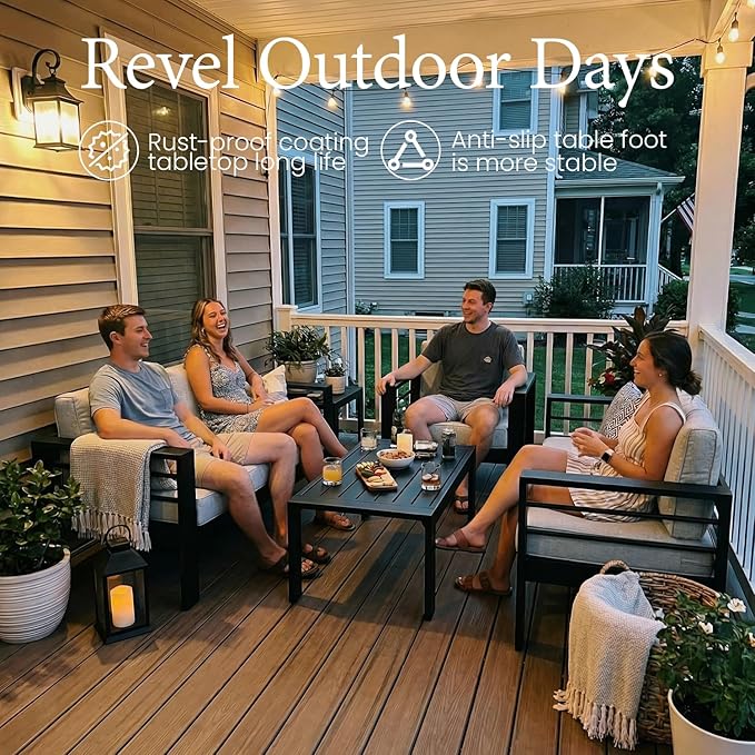 LayinSun Outdoor Aluminum Furniture Set, 4 Pieces Patio Sectional Conversation