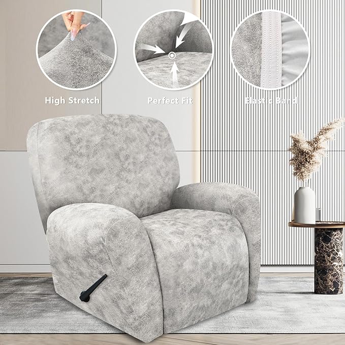 ANARACHON Recliner Chair Covers Leather Look, 4 Pieces Recliner Covers Non Slip