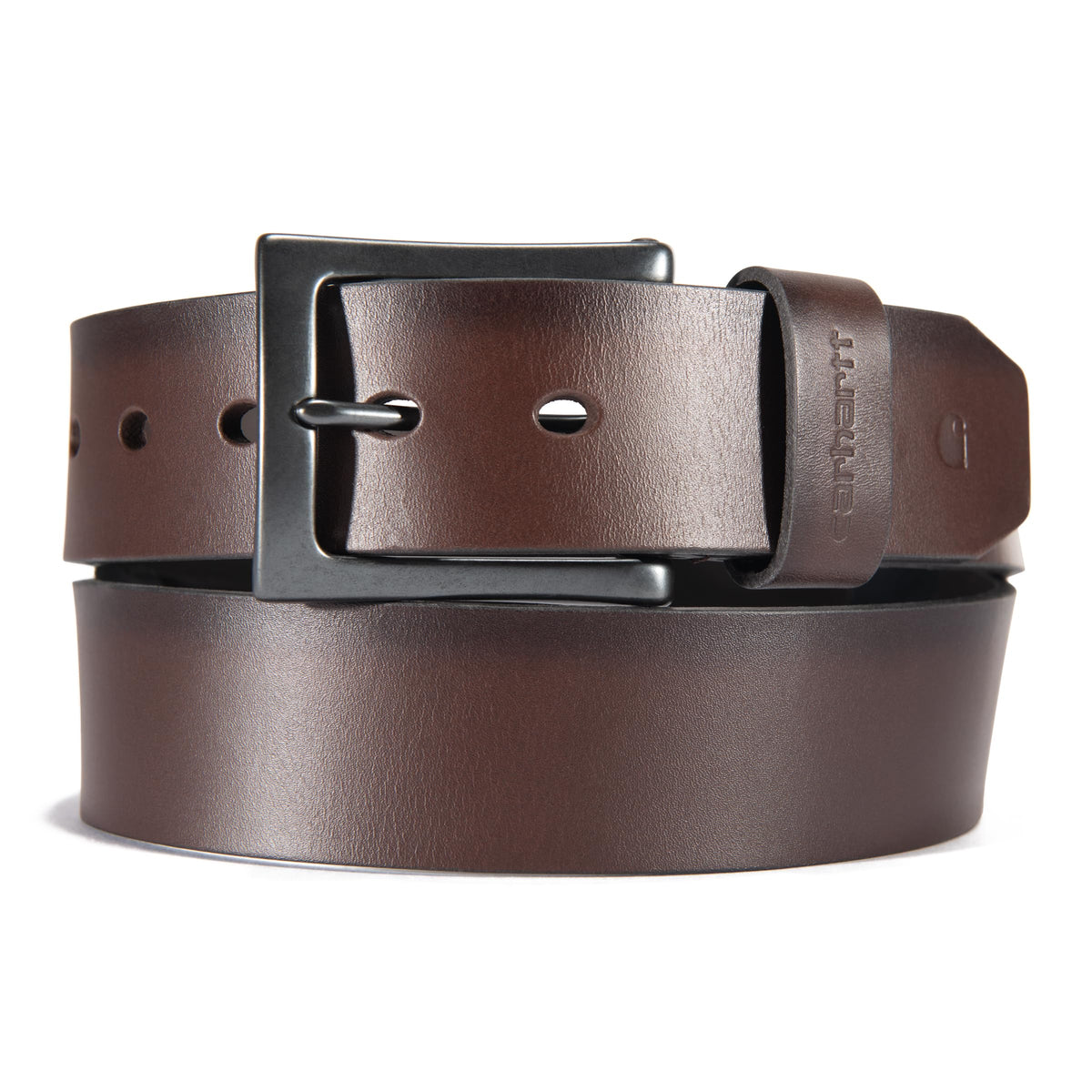 Carhartt Men's Rugged Full Grain Burnished Leather Box Buckle Belts, w/Antique Harness Buckle Hardware, Brown, 42
