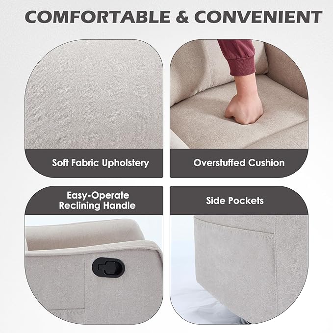 Trustyue Swivel Rocker Recliner Chair, 360° Swivel Recliner