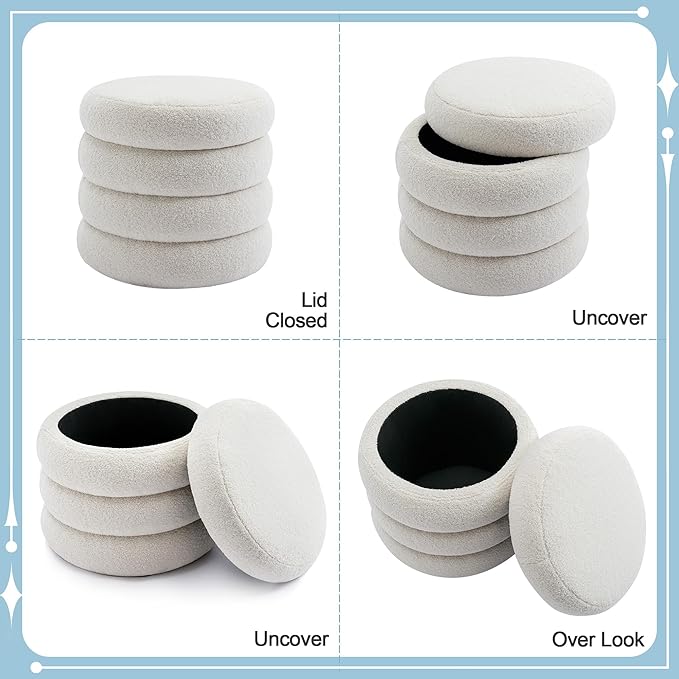 Flouki 19.5" Storage Ottoman Round, Vanity Stools