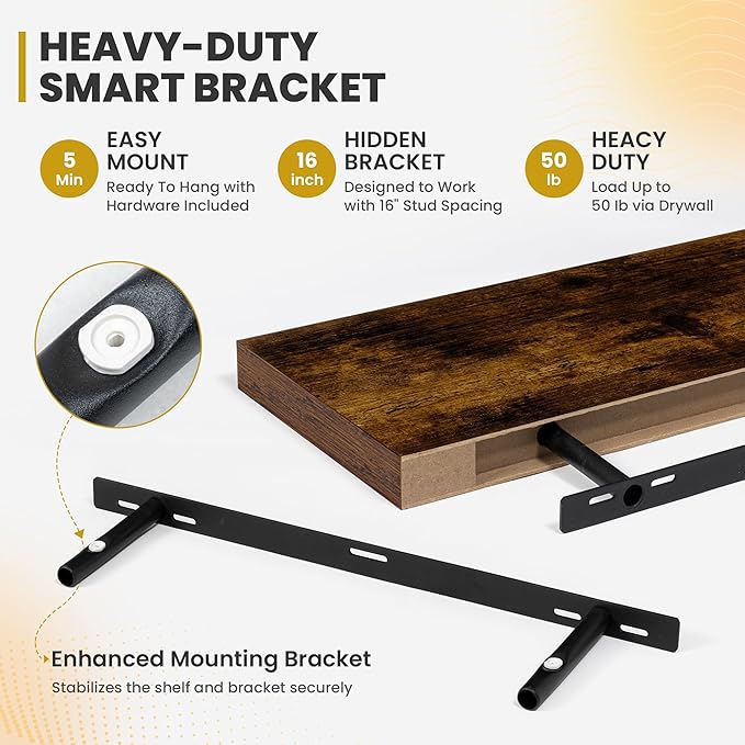 Acovy 24 Inch Floating Shelves, 9.3" Deep Floating Shelf Wall Mounted, Rustic
