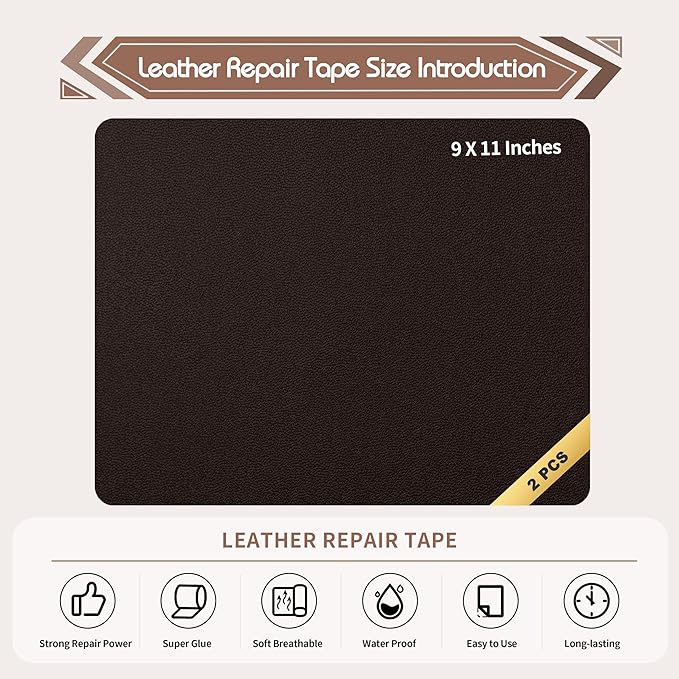 KING MOUNTAIN Leather Repair Patch, 2 Packs 9 x 11 Inches self Adhesive Leather