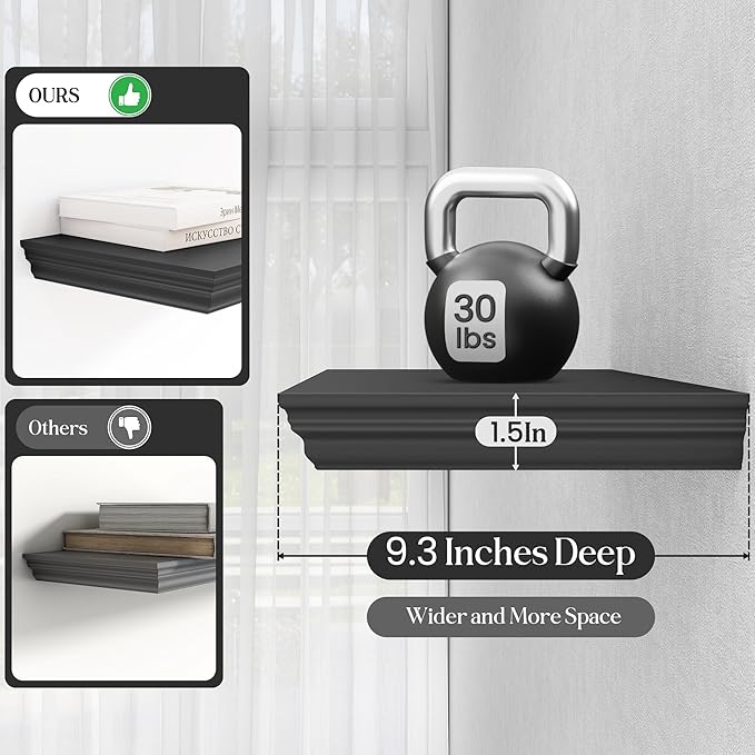 Fun Memories Floating Shelves 24 Inch Long, 9.3 Inch Deep Classic Crown Molding