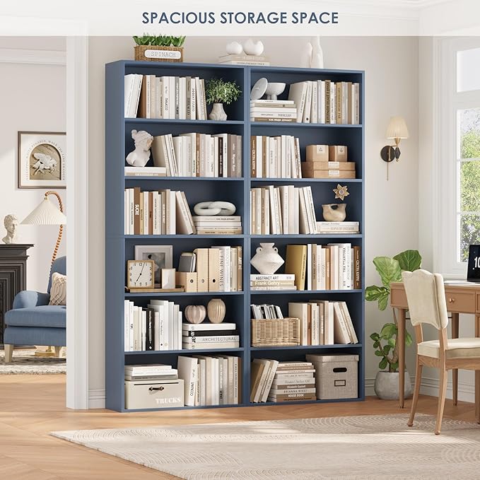 FOTOSOK 6-Tier Open Bookcase and Bookshelf, Freestanding Display Storage