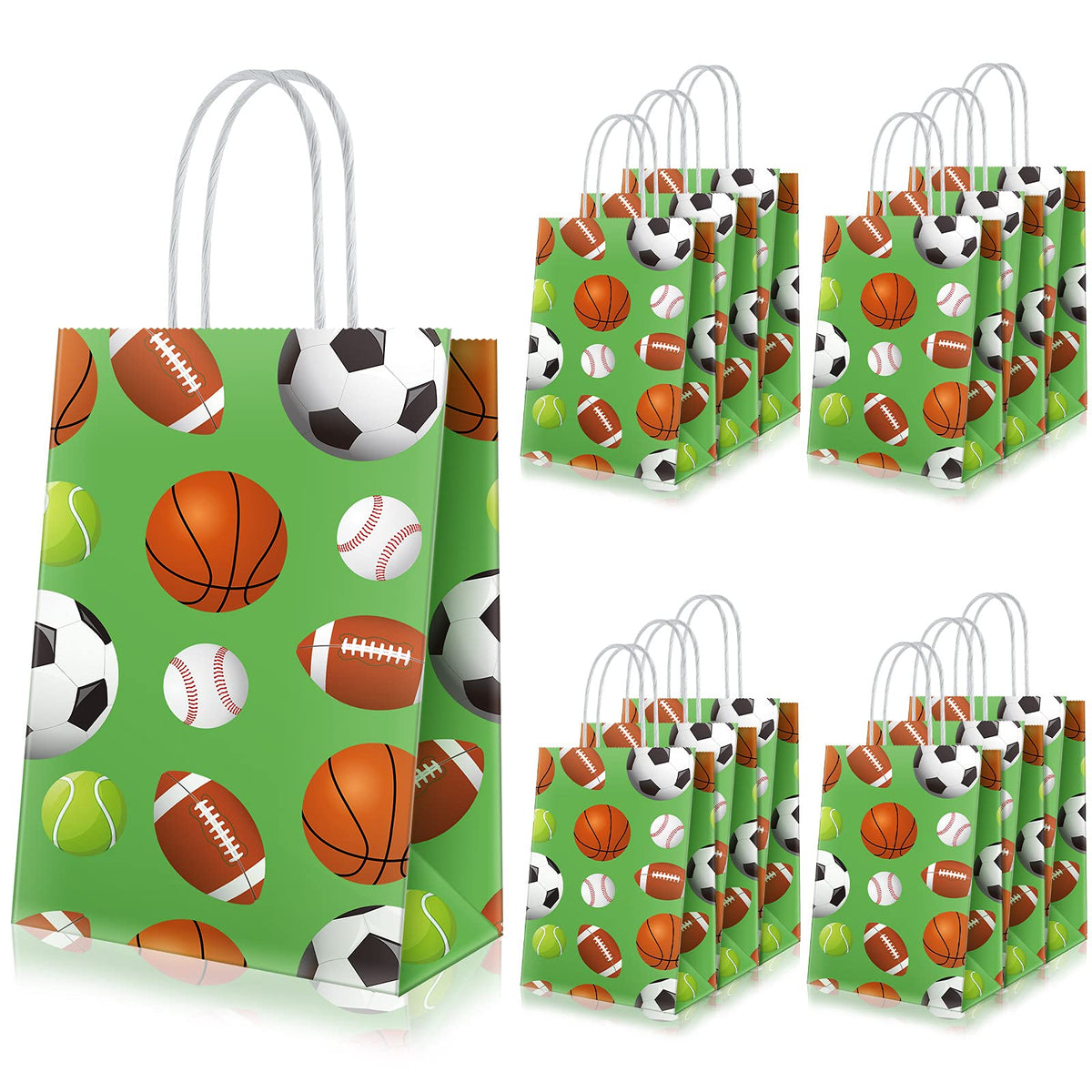 Epakh 20 Pcs Sports Party Favor Bags Football Goodie Gift Bag with Handles for Soccer Baseball Basketball Football Sports Themed Birthday Baby Shower Party Supplies Decorations