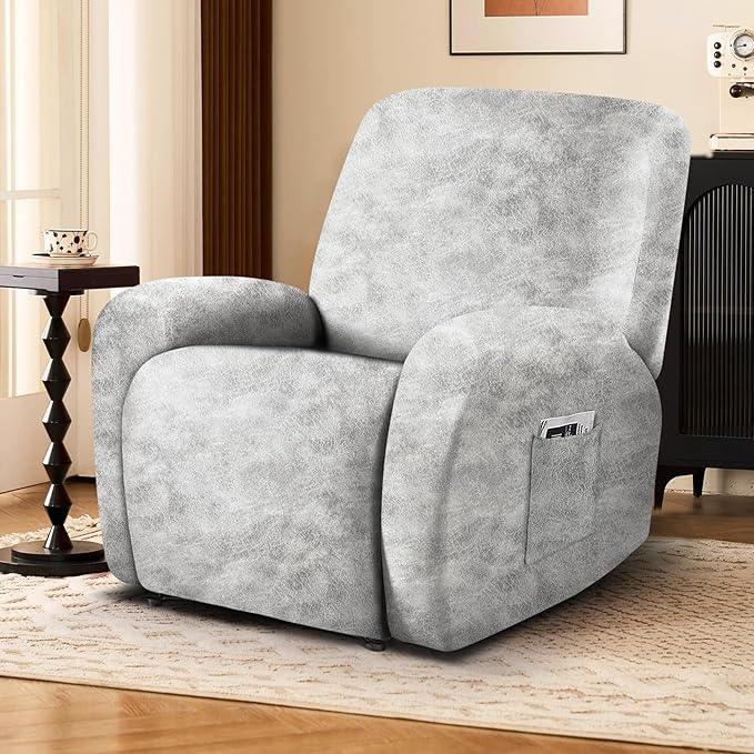 ANARACHON Leather Look Recliner Chair Covers, 4-Pieces Stretch Recliner Cover