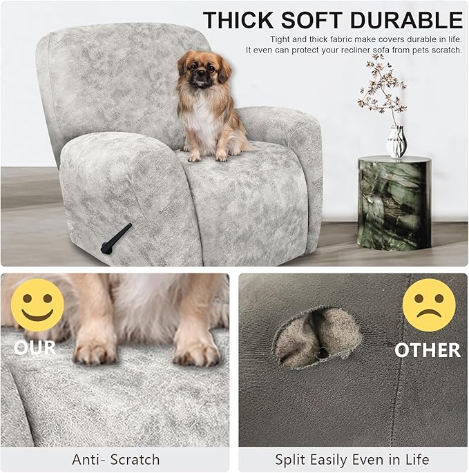 ANARACHON Recliner Chair Covers Leather Look, 4 Pieces Recliner Covers Non Slip