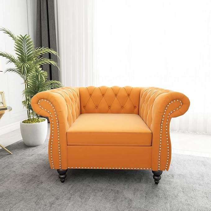 ORRD 2 Piece Living Room Set, Velvet Chesterfield Sofa Couch Chair