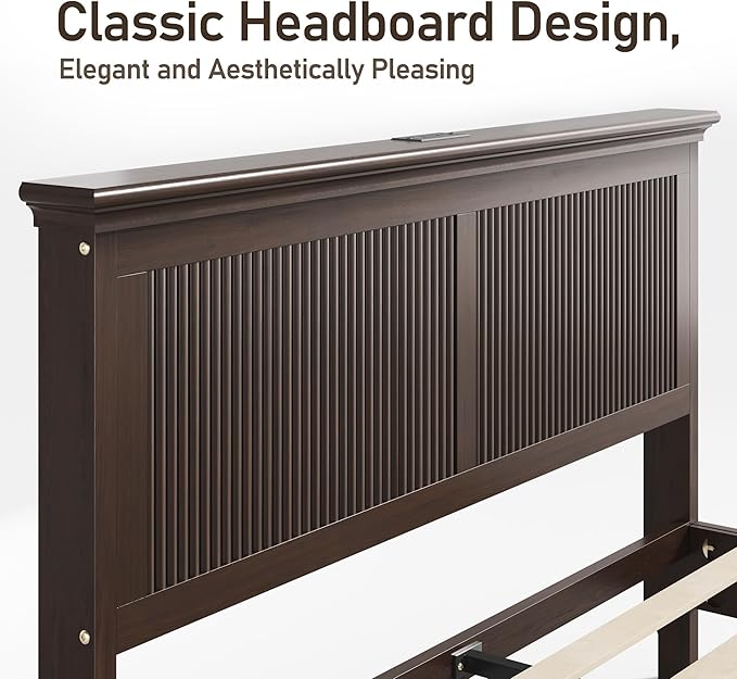 Lifezone Wood Queen Bed, Solid Wood Bed