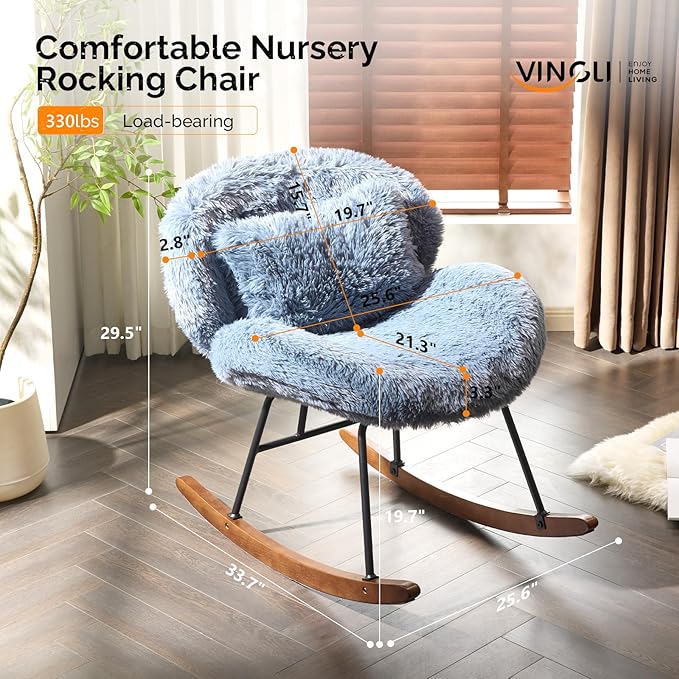 VINGLI 25.6" Extra Wide Criss Cross Nursery Rocking Chair, Cute Curved 115°