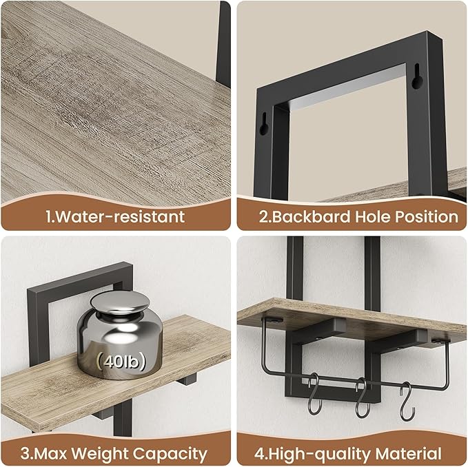 Creso hom Floating Shelves, Hanging Bathroom Shelves 2-Tier, Wall Mounted