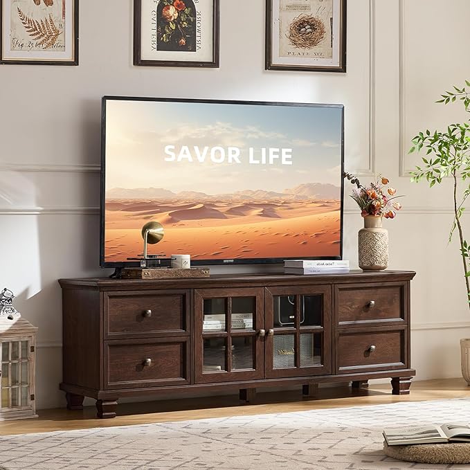 SAVOR LIFE Farmhouse TV Stands for Living Room, Wood TV Console