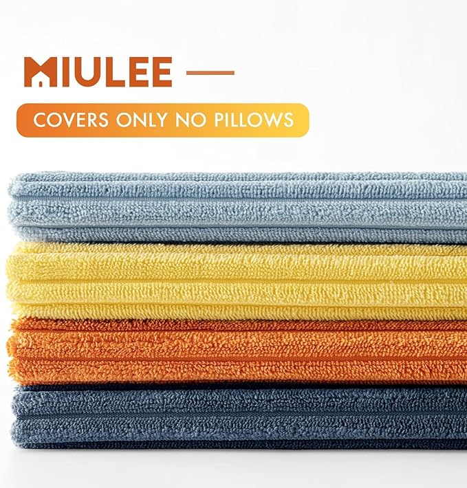 MIULEE Pack of 4 Blue-Orange Corduroy Decorative Throw Pillow Covers 20x20 Inch