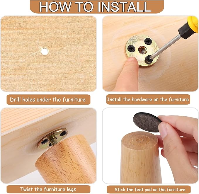 Yaliuliu 8 Inches Furniture Legs Round Solid Wood Sofa Legs Replacement Legs