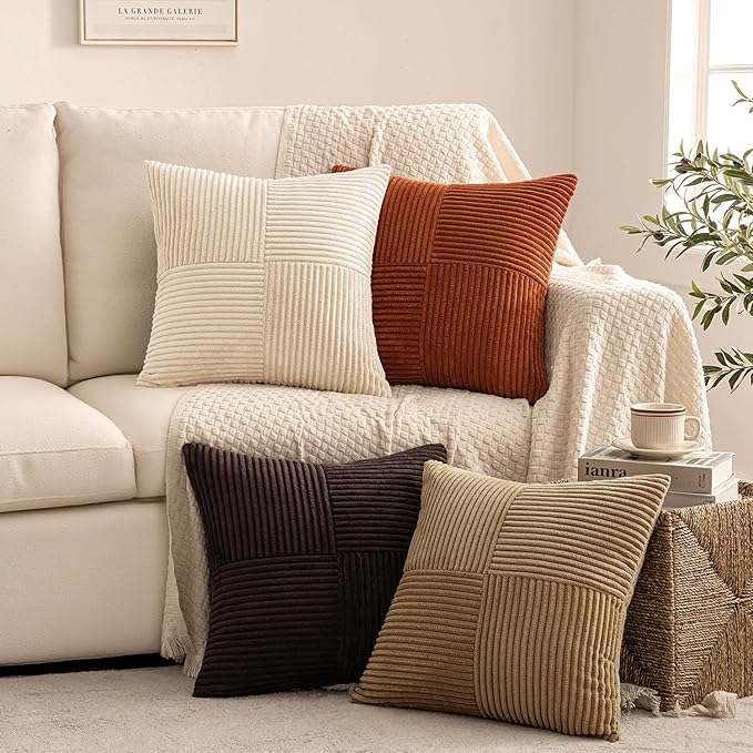 MIULEE Brown Beige Throw Pillow Covers 20x20 Inch Set of 4 Boho Farmhouse