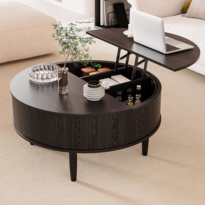 Round Fluted Lift Top Coffee Table
