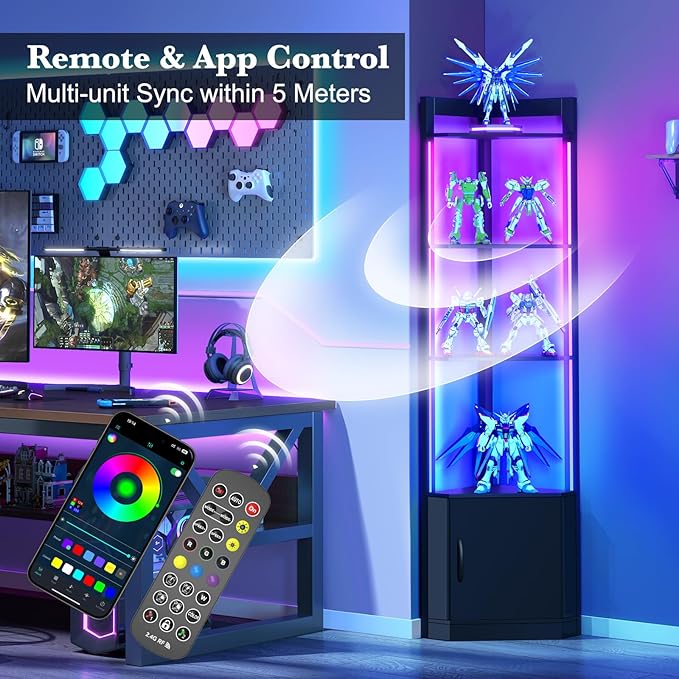 5-Tier Corner Shelf with RGB LED Light, Remote & APP Control, Adjustable