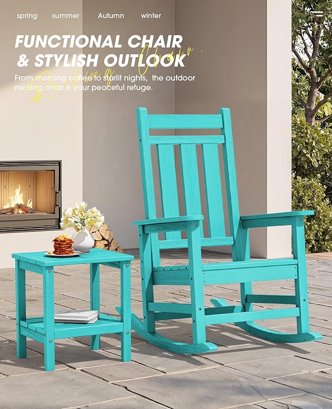 KINGYES Oversized Outdoor Rocking Chair, All-Weather Patio Rocking Chairs