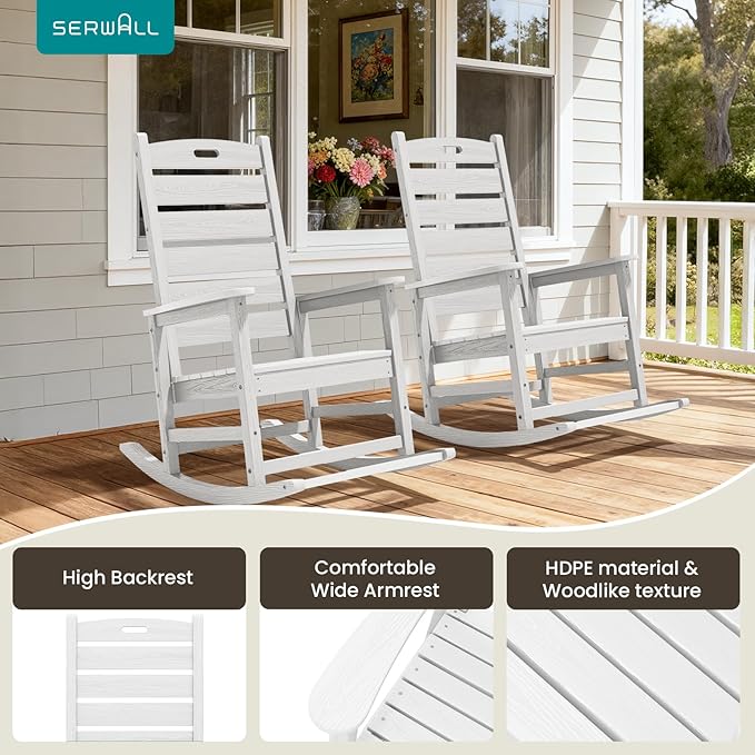 SERWALL Outdoor Rocking Chair Set of 2, Oversized Rocking Chair