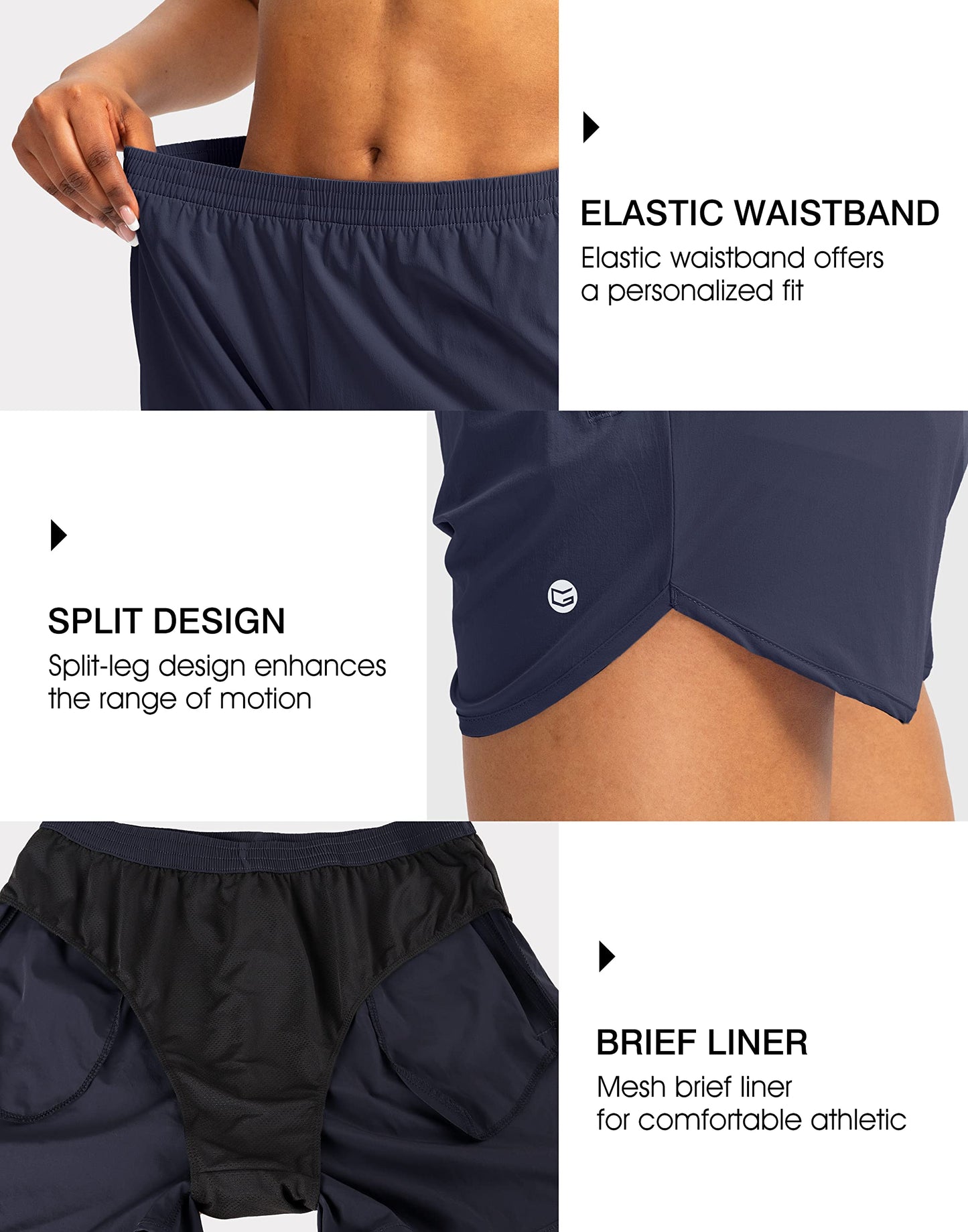 G Gradual Women's Running Shorts with Zipper Pockets Quick Dry Athletic Workout Gym 3" Short Shorts for Women with Comfy Liner (Navy Blue, Large)