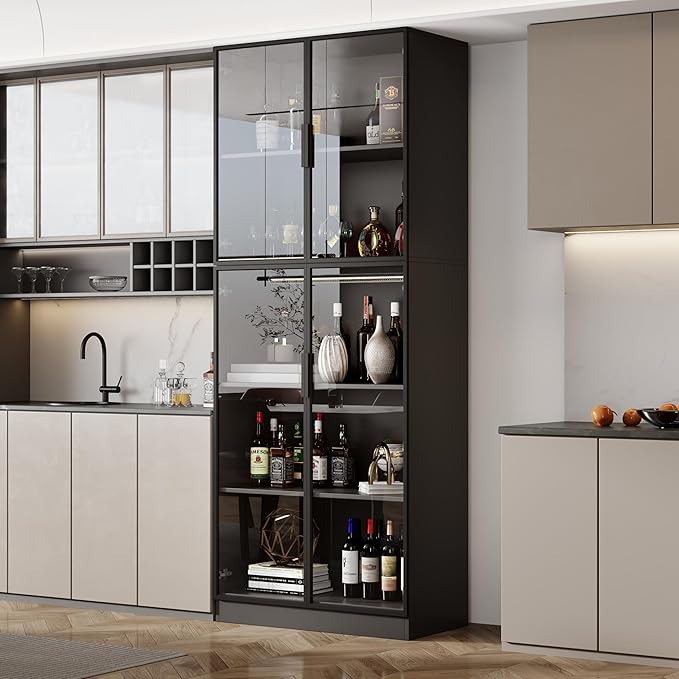 Mekminop Display Cabinet with Glass Doors and Storage Shelve, Modern Display