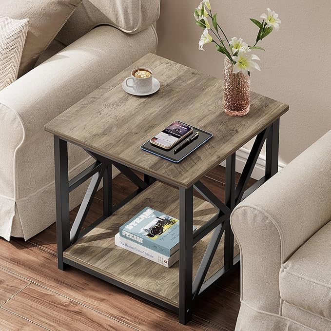 GreenForest End Table with 2-Tier Storage Shelf, 24 inch Large Side Table