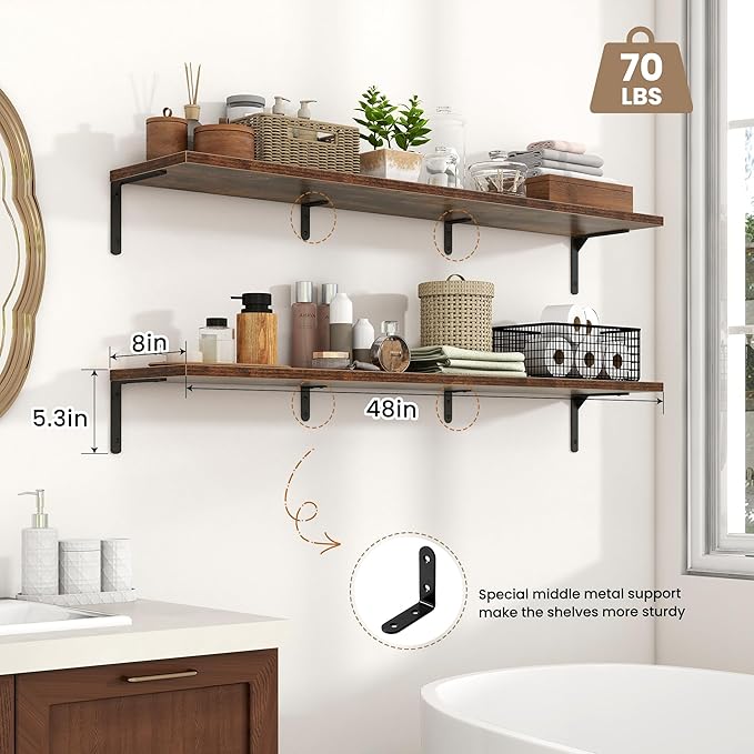Fun Memories Deep Floating Shelves, 48W x 8D Floating Shelves Set of 2