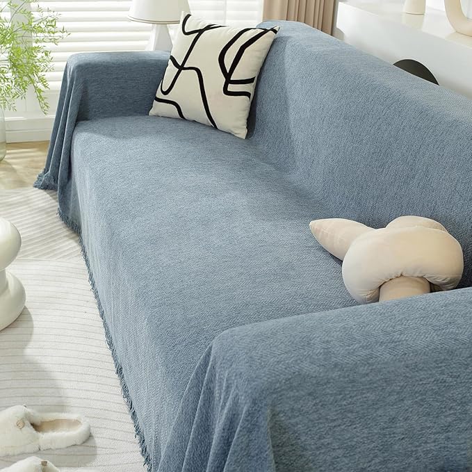 DREAMINGO Modern Minimalism Couch Cover Pets Loveseat Protector Greyish Blue