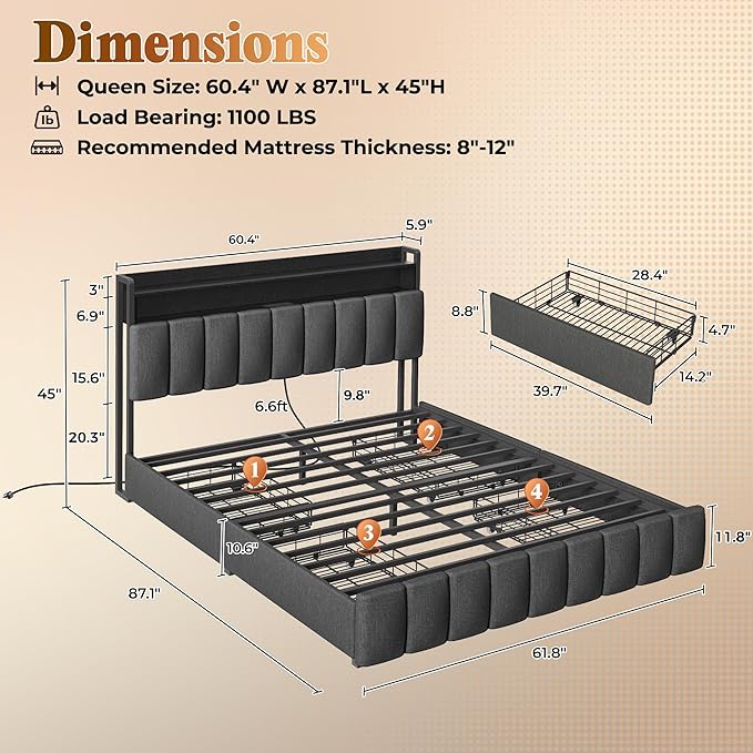 PRAISUN Bed Frame Queen Size