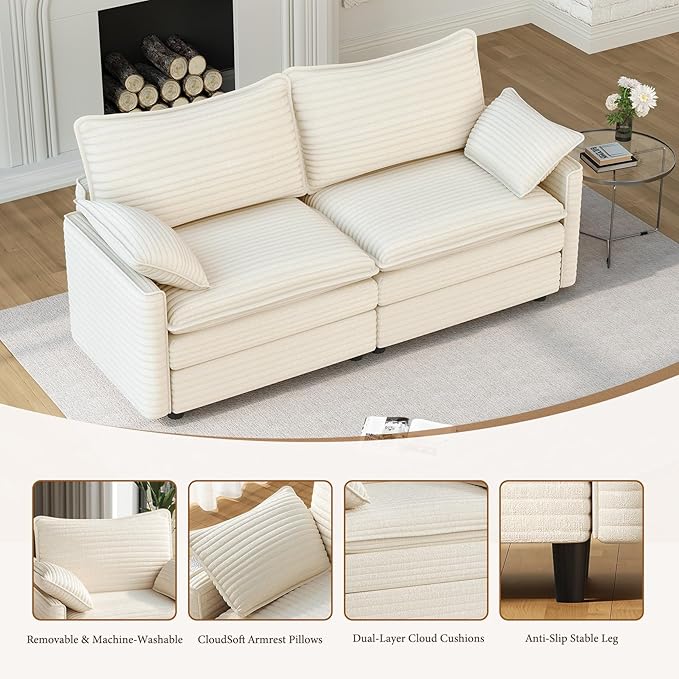 Vesgantti 74" Cloud Couch for Living Room, 2 Seaters Deep Seat Sectional