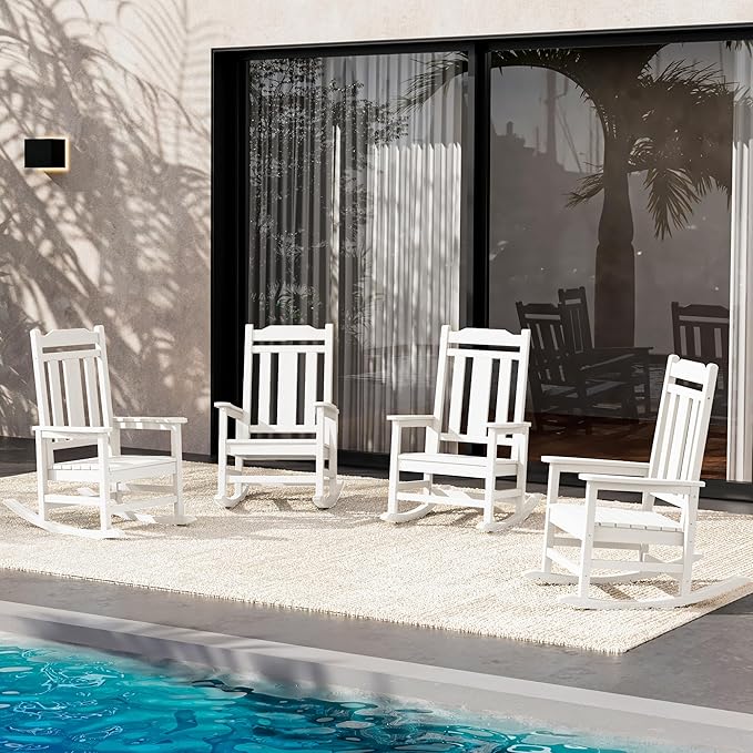 SERWALL Oversized Outdoor Rocking Chair Set of 4, HDPE Outdoor Rocking Chair