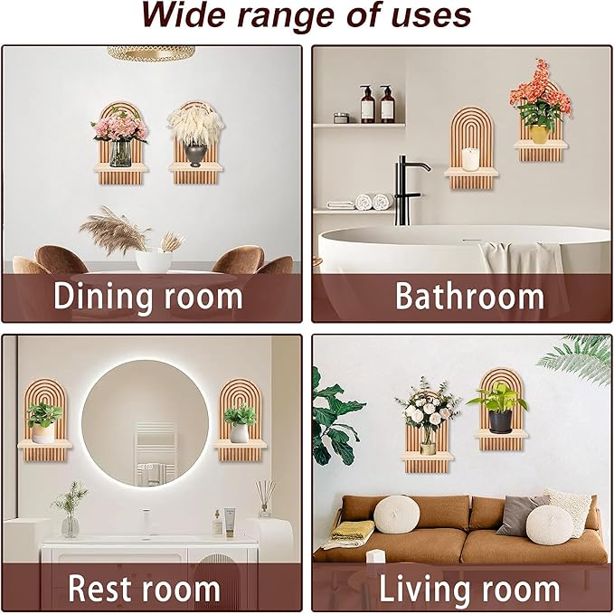 LIYAOLI Boho Wall Shelf Set of 2-15 x 8.6 Inch Arched Wooden Hanging Shelves