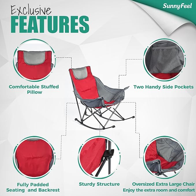 SUNNYFEEL Oversized Rocking Camping Chair 2 Pack, Fully Padded Patio Chair