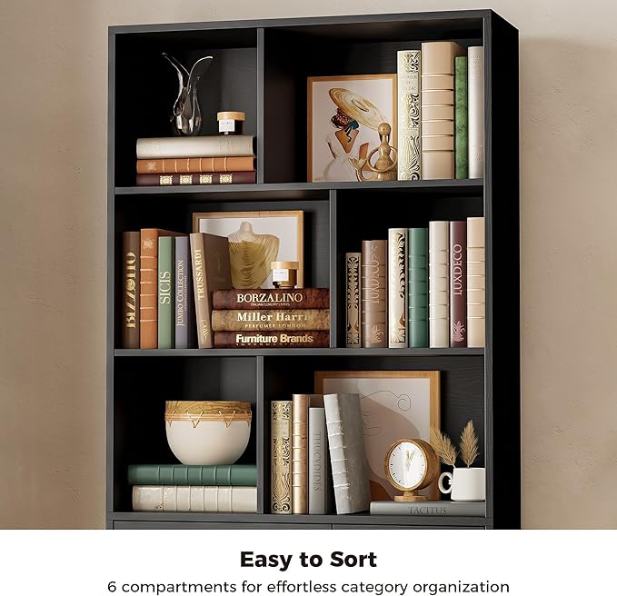IRONCK Bookshelf, 70.9 Inch Tall Bookcase, 3-Tier Bookshelves