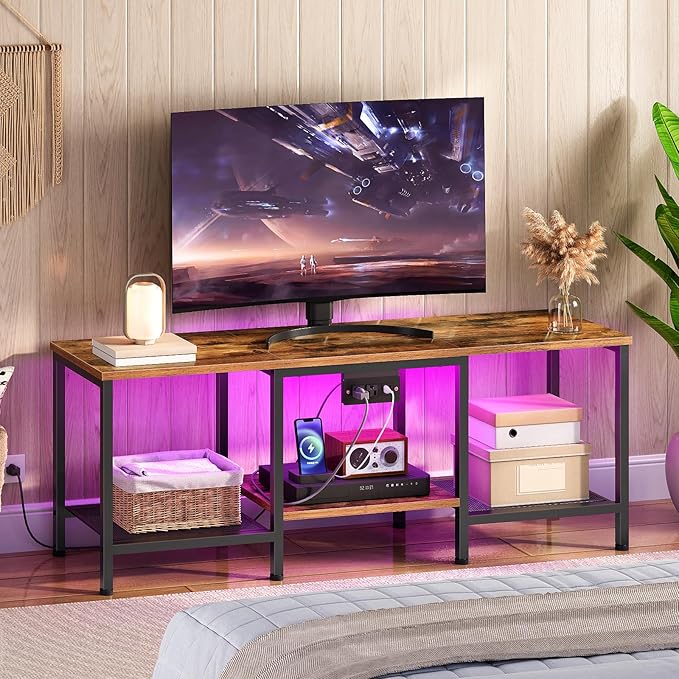 HOOBRO TV Stand with Charging Station to 55 Inches, LED Entertainment Center