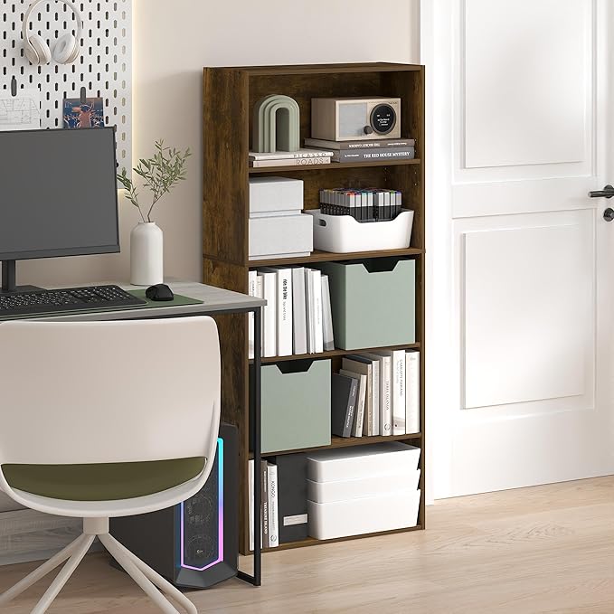 Furinno Jaya Book Shelf, 5-Tier Bookshelf, 52 Inch Tall Standing Bookcase