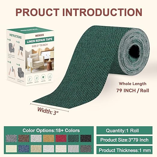BESEZX Linen Fabric Repair Tape, 3x79 Inch Self Adhesive Repair Patches