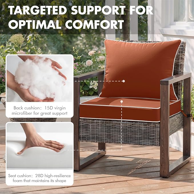 MIULEE Burnt Orange Outdoor Seat Cushion 24x24 Inch Waterproof & 3 Year Fade