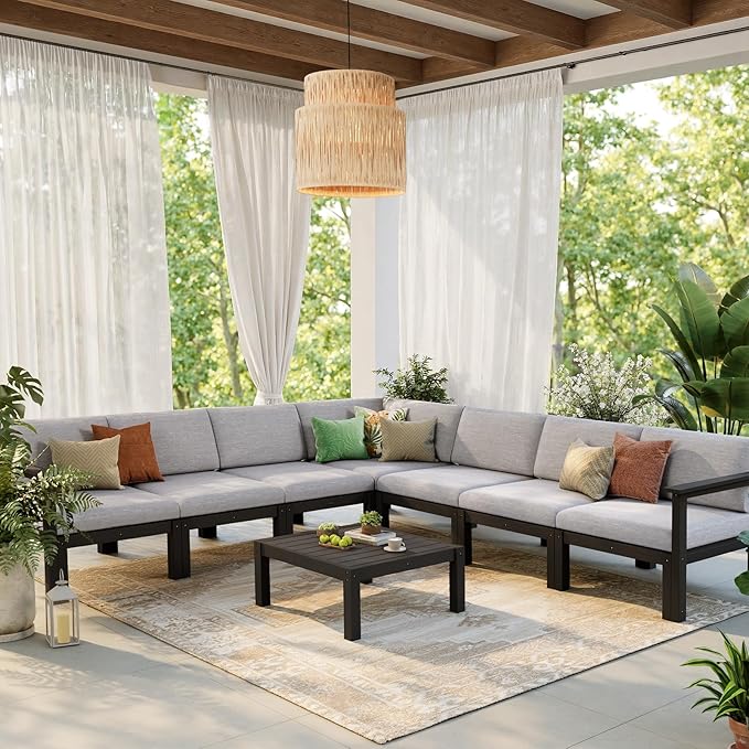 Stoog 8-Piece Patio Sectional Sofa Set, L-Shaped Modular Outdoor Furniture Set