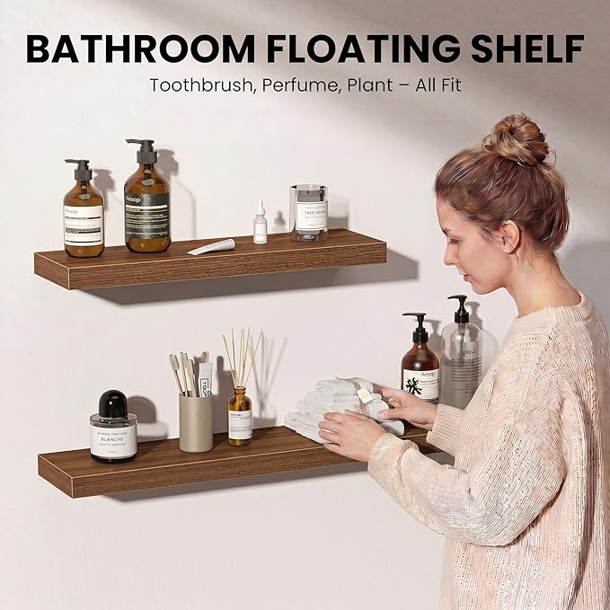Fun Memories Floating Shelves for Wall, 32 Inch Set of 2 Rustic Wood Wall