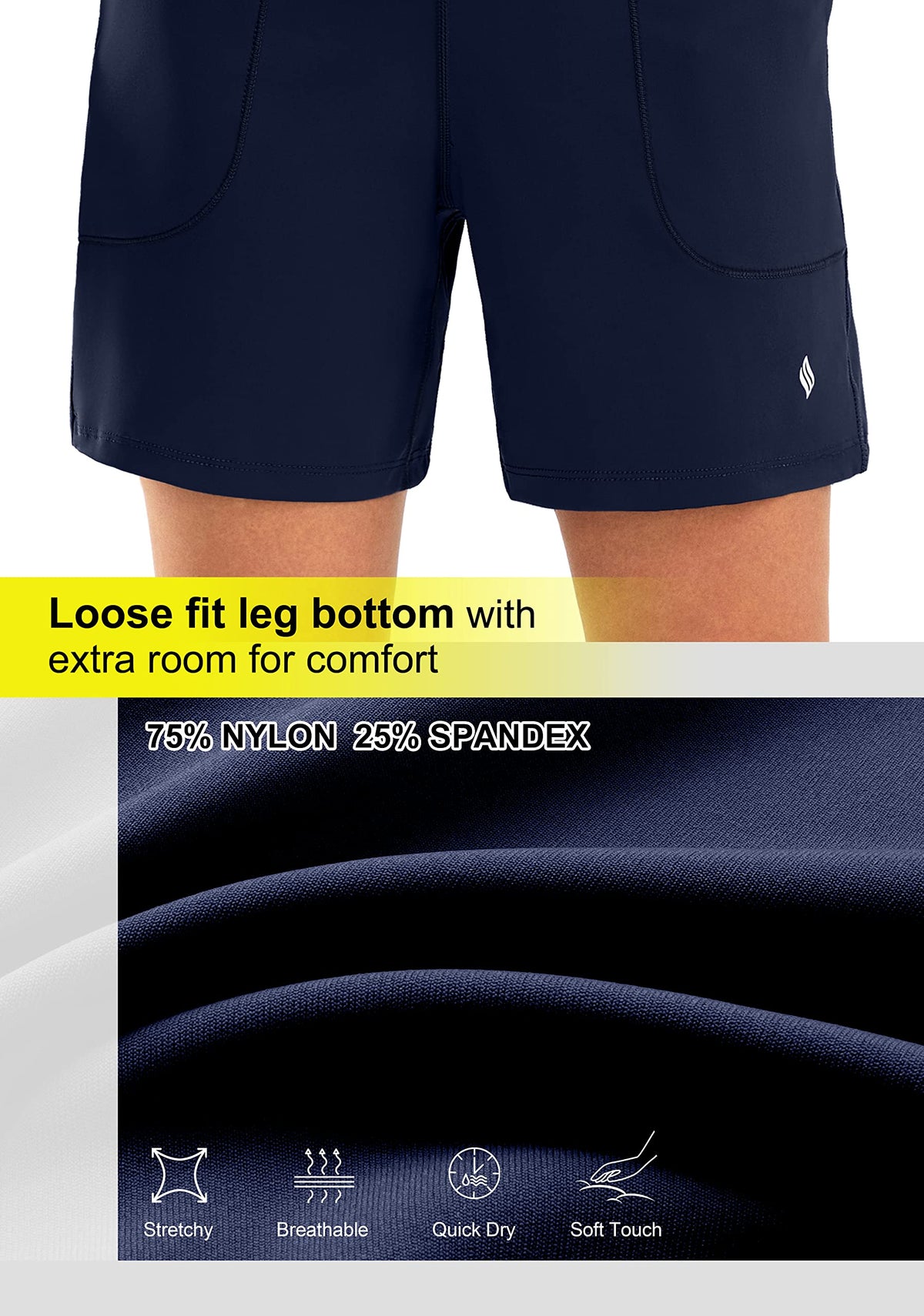 SANTINY Women's 6'' Athletic Long Shorts with 4 Pockets High Waisted Bermuda Shorts for Women Walking Running Casual (Navy_M)