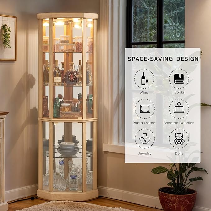 Corner Curio Cabinet, Light Bulb Inclued, Wine Bar China Cabinet